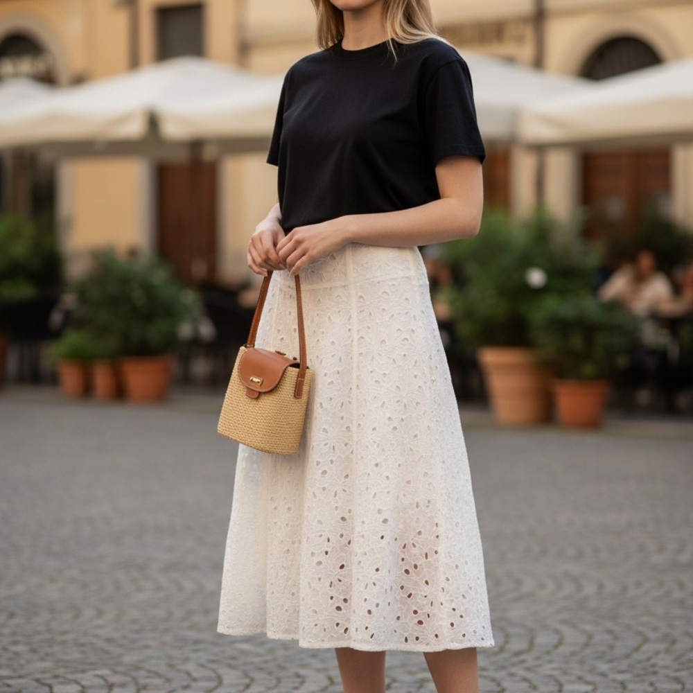 Karl Lagerfeld Paris White Eyelet Embroidered A-Line Skirt Size 8 NWT MSRP $149